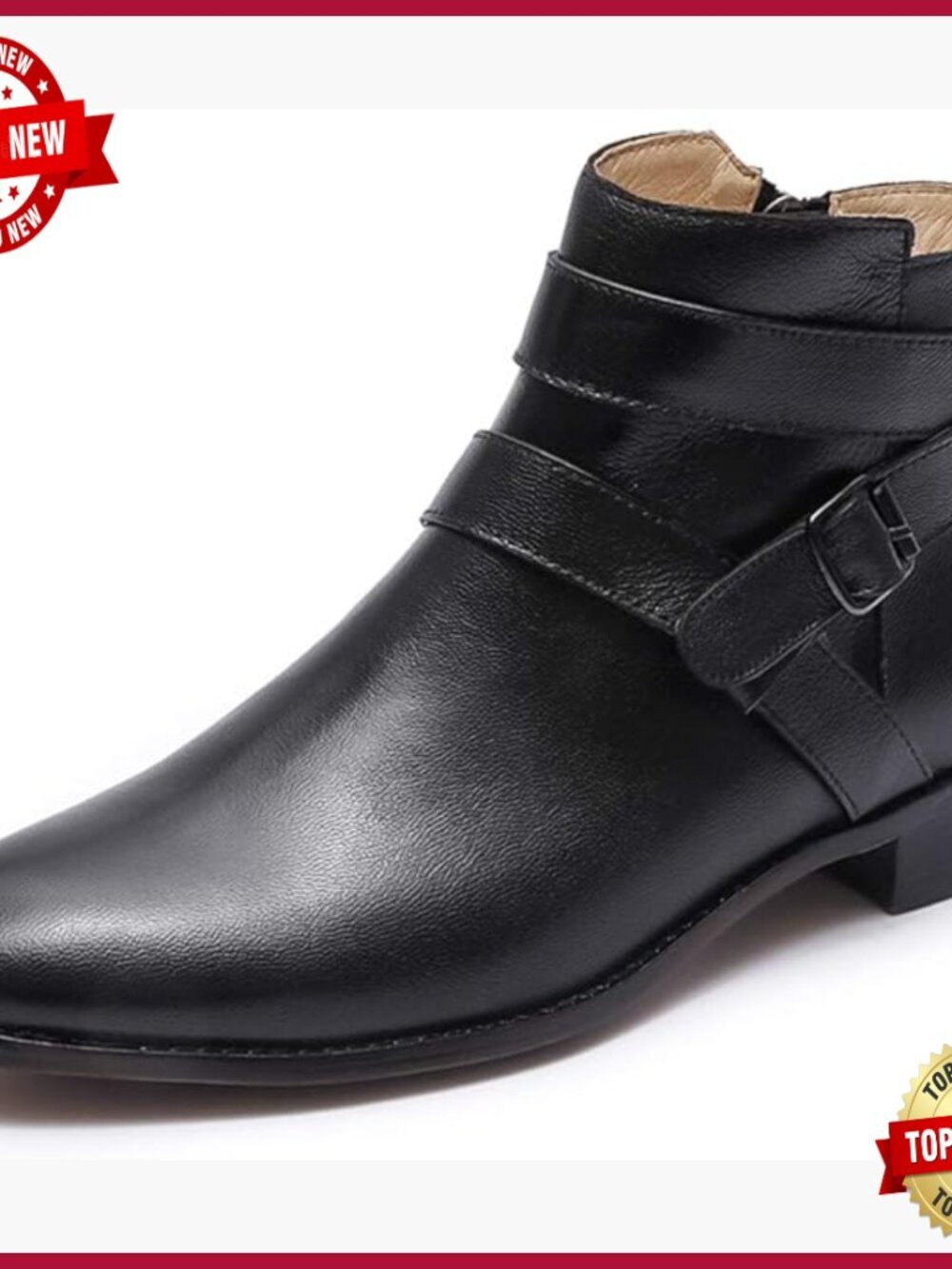 Women's Leather Ankle Boots with Side Zipper Low Heel Engineer Booties